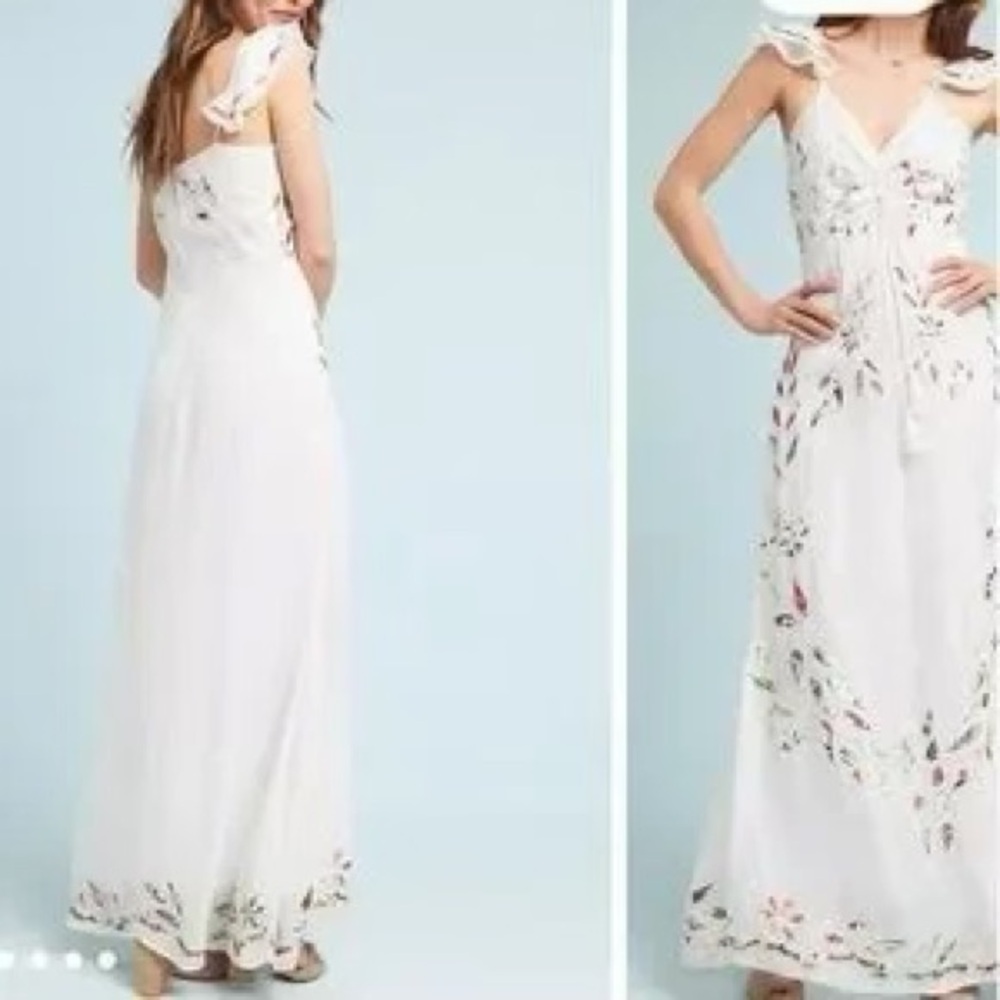 Farm Rio x Anthropologie White Embroidered Floral Maxi Dress